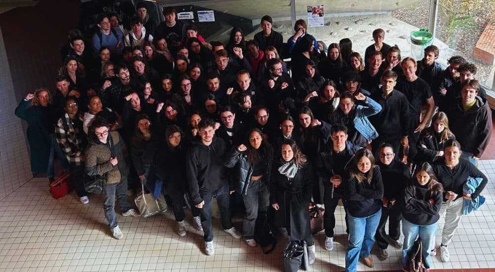 Étudiants en pharmacie de l'Université de Toulouse vêtues de noir pour manifester contre les nouvelles coupes budgétaires