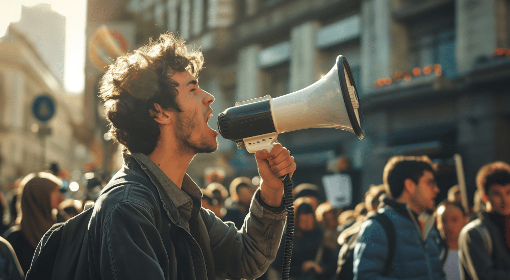 Un travailleur proteste pour ses droits au travail